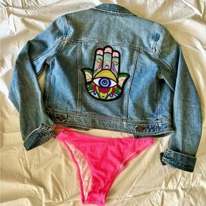 Custom Denim Jean Jacket Hamsa Sz M